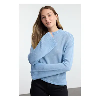 Trendyol Light Blue Wide Pattern Crew Neck Knitwear Sweater