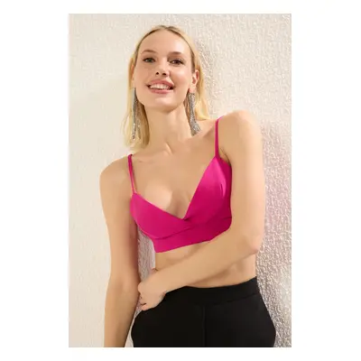 Trendyol Fuchsia V Neck Crop Woven Bustier