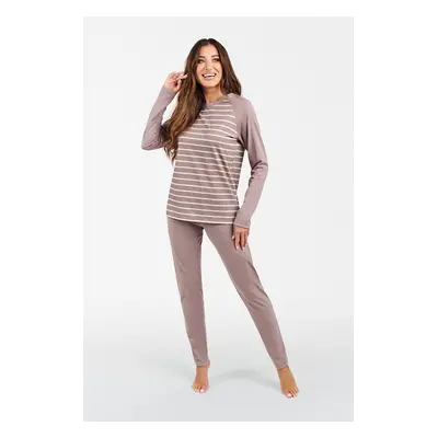 Women's pajamas Oda long sleeves, long pants - cappuccino/cappuccino print