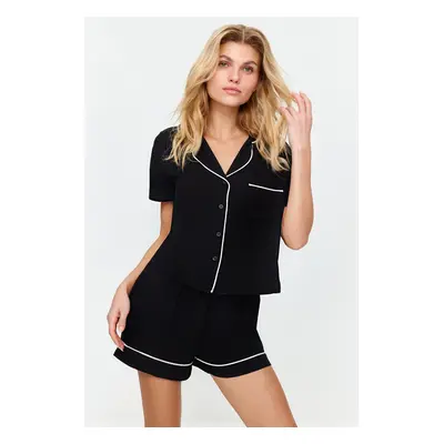 Trendyol Black Piping Detailed Viscose Woven Pajama Set