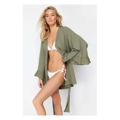 Trendyol Khaki Belted Mini Woven Flounce Kimono & Kaftan