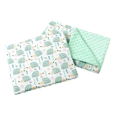 Medi Partners Quilt 55x75 + pillow 35x30 cotton + minky – Mint hedgehogs + minty minky