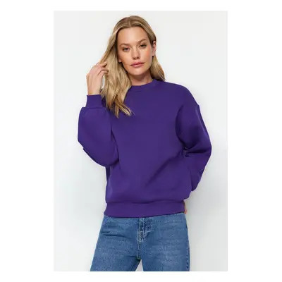 Trendyol Purple Thick Inside Fleece Regular/Normal Fit Crew Neck Basic Knitted Sweatshirt