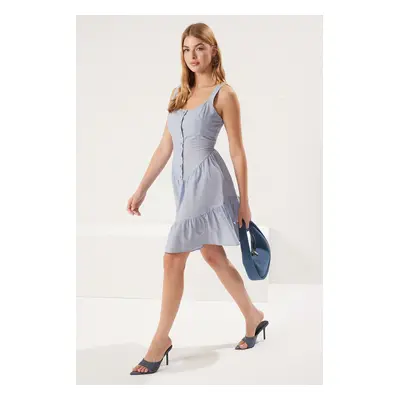 Trendyol Blue Plaid / Checkered Mini Woven Dress with Open Waist Skirt