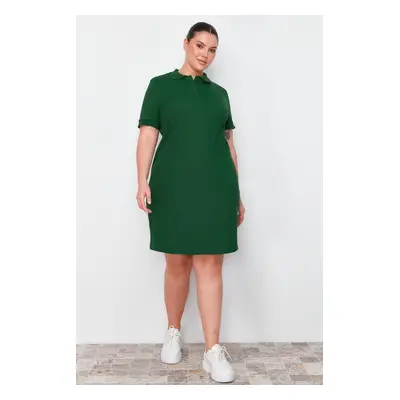 Trendyol Curve Green Polo Neck Mini 100% Cotton Knitted Dress