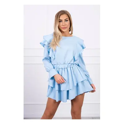 Azure dress with vertical ruffles