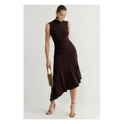 Trendyol Brown Ruffle Detailed Knitted Dress