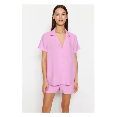 Trendyol Light Pink Viscose Shirt-Shorts Woven Pajama Set with Shorts