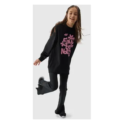 Girls' sweatshirt without fastening and hooded 4F - black