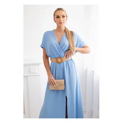 Kesi Włoski Long dress with a decorative belt blue