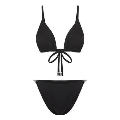 Trendyol Black Triangle Pearl Accessory Bikini Set