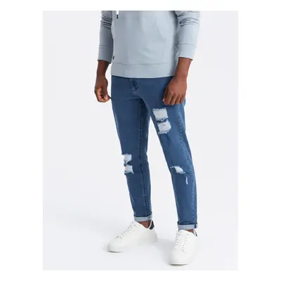 Ombre Washable men's TAPER FIT denim pants with rubbing - blue