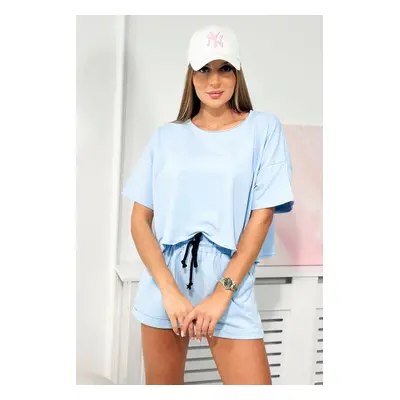 Cotton blouse set + shorts blue