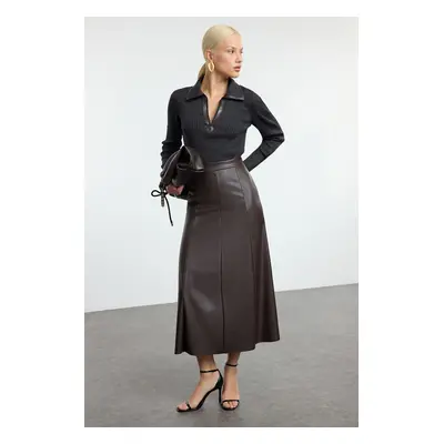 Trendyol Dark Brown Faux Leather High Waist Maxi Skirt