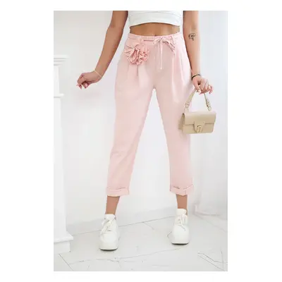 Kesi Włoski Punto trousers with decorative flower powder pink