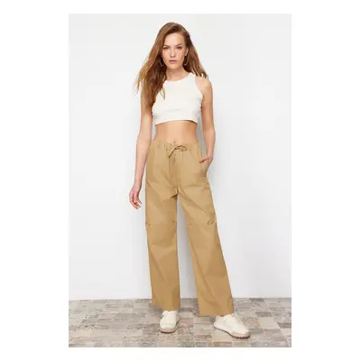 Trendyol Camel Elastic Waist Brown Parachute High Waist Jeans