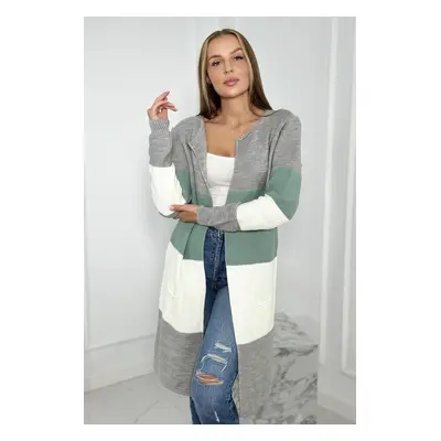 Kesi Sweater Cardigan in the straps gray+dark mint