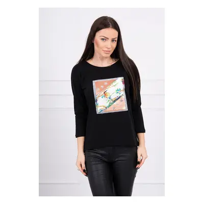 Blouse with 3D Bird black graphics