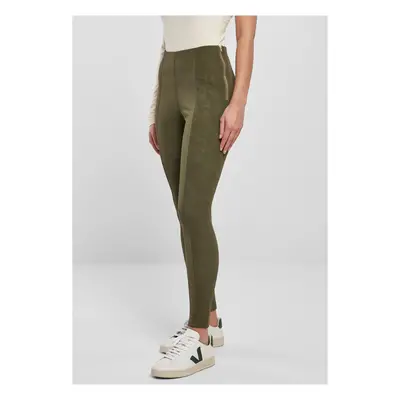 Women's washed trousers made of olive artificial leather