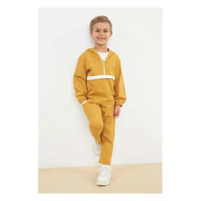 Trendyol Mustard Boy Seasonal-Thin Printed Cotton Knitted Bottom-Top Set