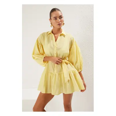 Trendyol Yellow Mini Woven Balloon Sleeve Beach Dress