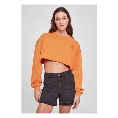 Women's Cropped Floral Embroidery Terry Crewneck vintageorange