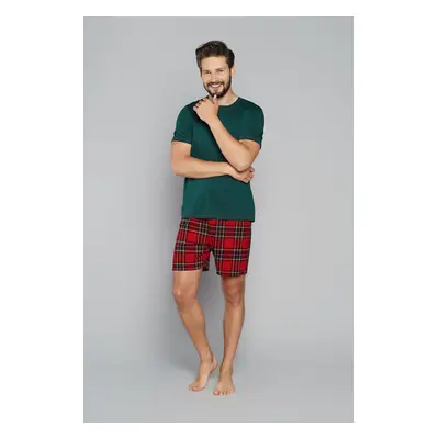 Men's pyjamas Narwik, short sleeves, short legs - green/print