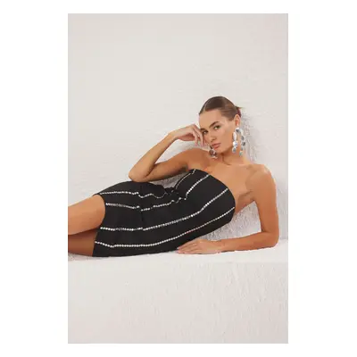 Trendyol Black Plain Body Wraparound Accessory Detail Woven Finike Mini Unlined Chic/Evening Dre