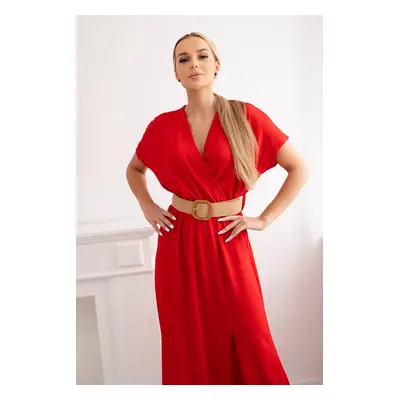 Kesi Włoski Long dress with a decorative belt red