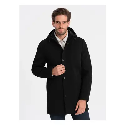 Ombre Men's insulated coat with hood and concealed zipper - black