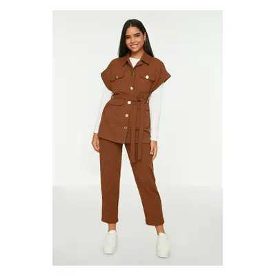 Trendyol Camel Gold Buttoned Vest-Pants Knitted Suit