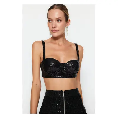 Trendyol Sequin Black Crop Bustier