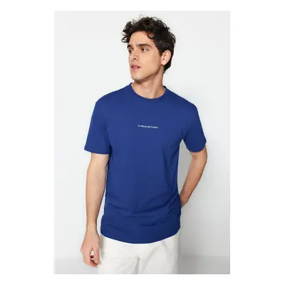 Trendyol Indigo Regular/Normal Cut 100% Minimal Text Printed T-Shirt