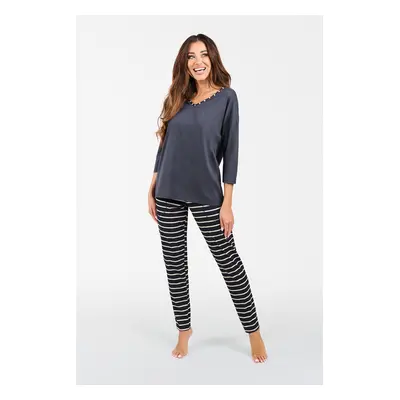 Betty ́s pyjamas, 3/4 sleeves, long legs - graphite/graphite print