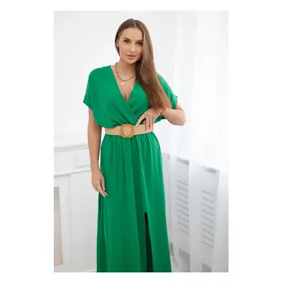 Kesi Włoski Long dress with a decorative belt green