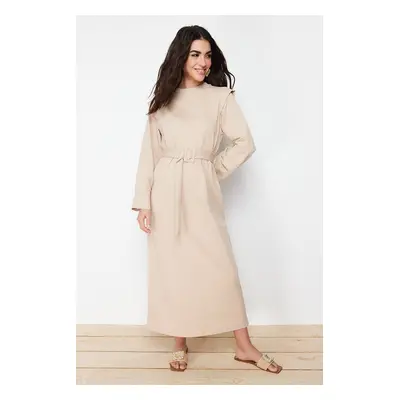 Trendyol Beige Belted Shoulder Detailed Knitted Dress