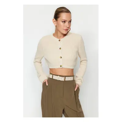 Trendyol Bézs Super Crop kötöttáru Cardigan