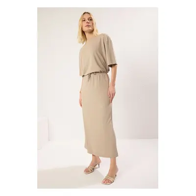 Trendyol Stone Soft Touch Tie Detailed Maxi Flexible Skirt