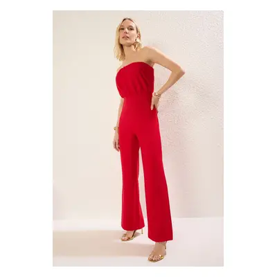 Trendyol Red Strapless Woven Stylish Jumpsuit