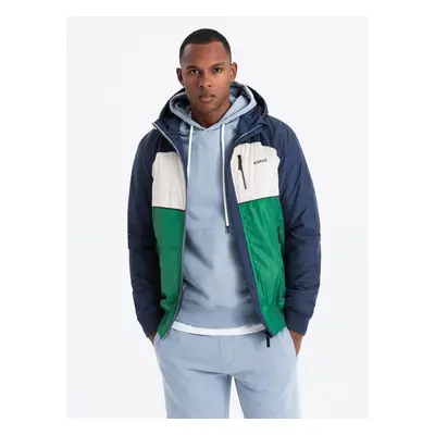 Ombre Lightweight colorful men's sports jacket with fleece - green and navy blue