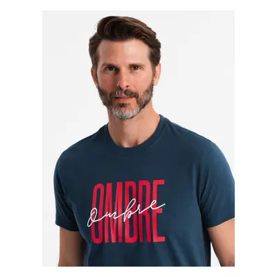 Ombre Men's cotton t-shirt with double logo - navy blue