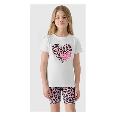 Girls' T-shirt with 4F print - white