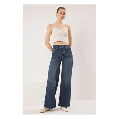 Trendyol Dark Blue Low Waist Extra Wide Leg Jeans