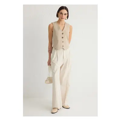 Trendyol Beige Fitted Premium Buttoned Crop Woven Vest