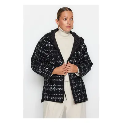 Trendyol Black Premium Oversize kétoldalas hordható Tweed steppelt puffadt kabát