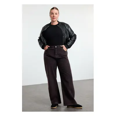 Trendyol Curve Claret Red High Waist Wide Leg Plus Size Jeans