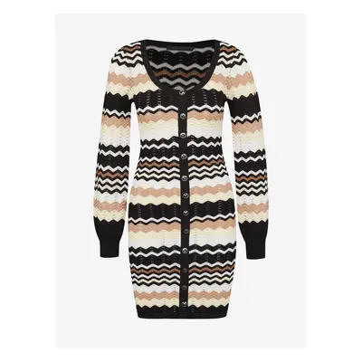 Black-beige women's patterned sweater dress Guess - Women's