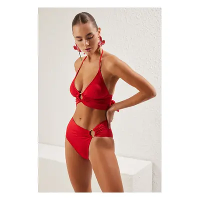 Trendyol Red Plain Bralet Accessorized High Waist Bikini Set