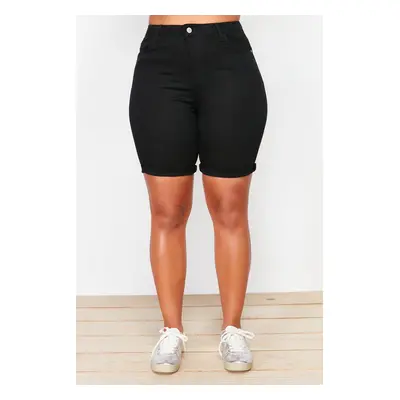 Trendyol Curve Black Colorless High Waist Flexible Skinny Shorts