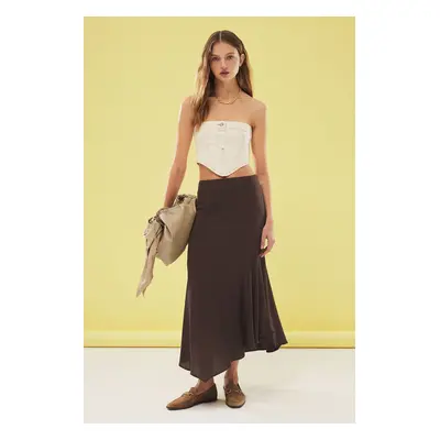 Trendyol Dark Brown Flowy Fabric Hem Asymmetrical Maxi Skirt